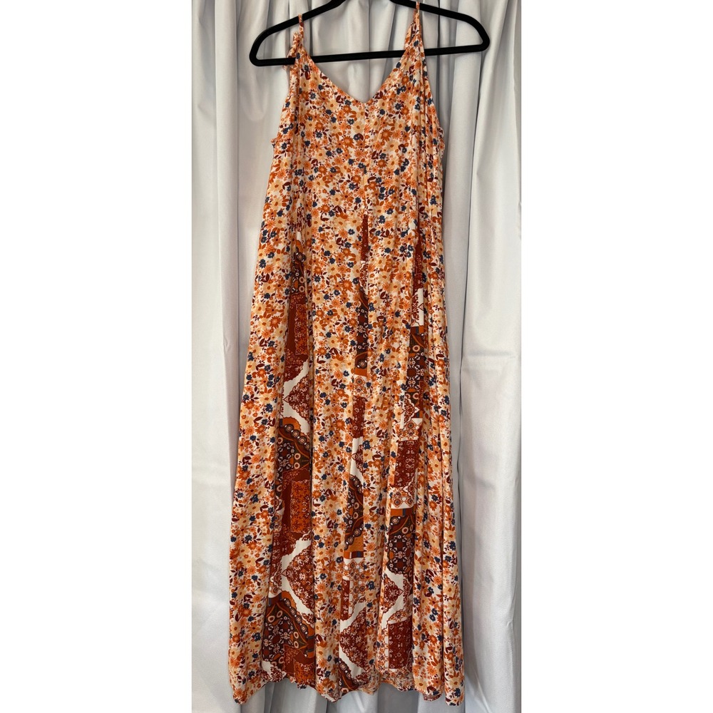 Earthbound Boho Patchwork Floral Geometric Panel Maxi Dress Earthy Chic